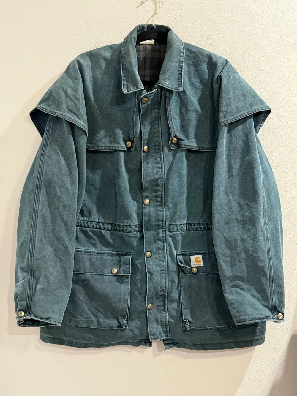 Carhartt VTG Green Canvas Blanket Lined Cape Jacket CW043 USA Union Made *READ*